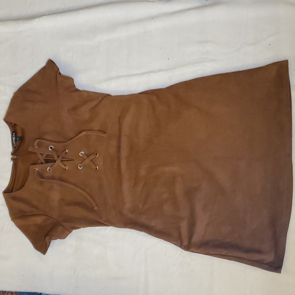 Express Faux Suede Lace Up Mini Dress Tan Brown Size 4